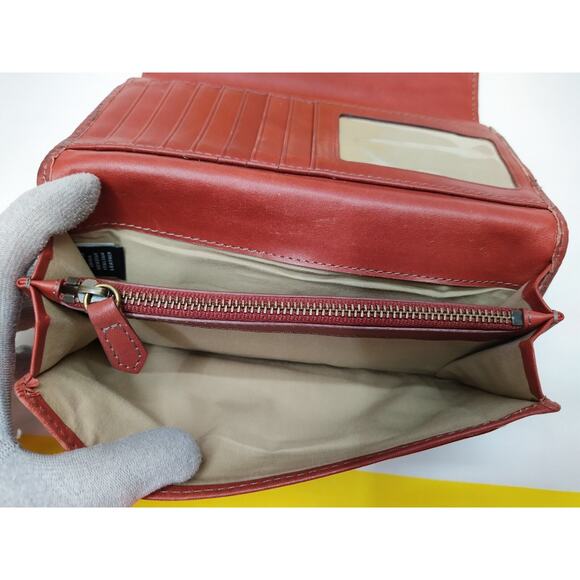 Frye Brown Leather Logo Credit Card ID Window Trifold Long Wallet - Picture 10 of 12